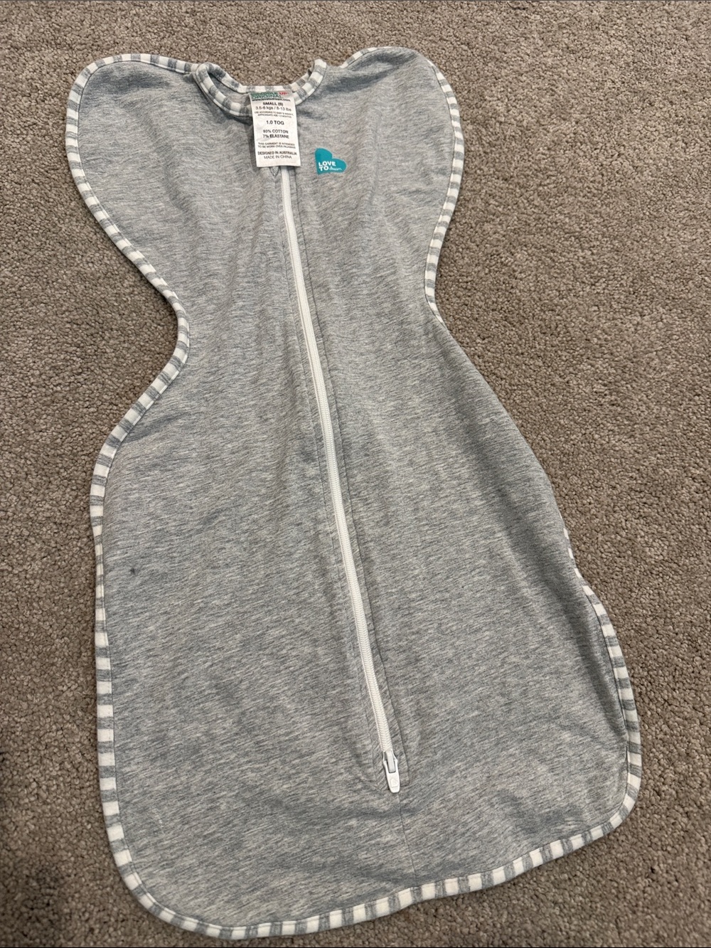 Love to dream Gray Striped-Trim Swaddle Sleep Sack with Front Zipper